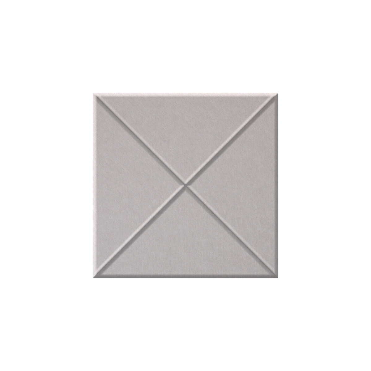 A square light gray textured tile with a raised geometric design featuring an 'X' pattern formed by diagonal lines meeting at the center, shown on a plain white background.