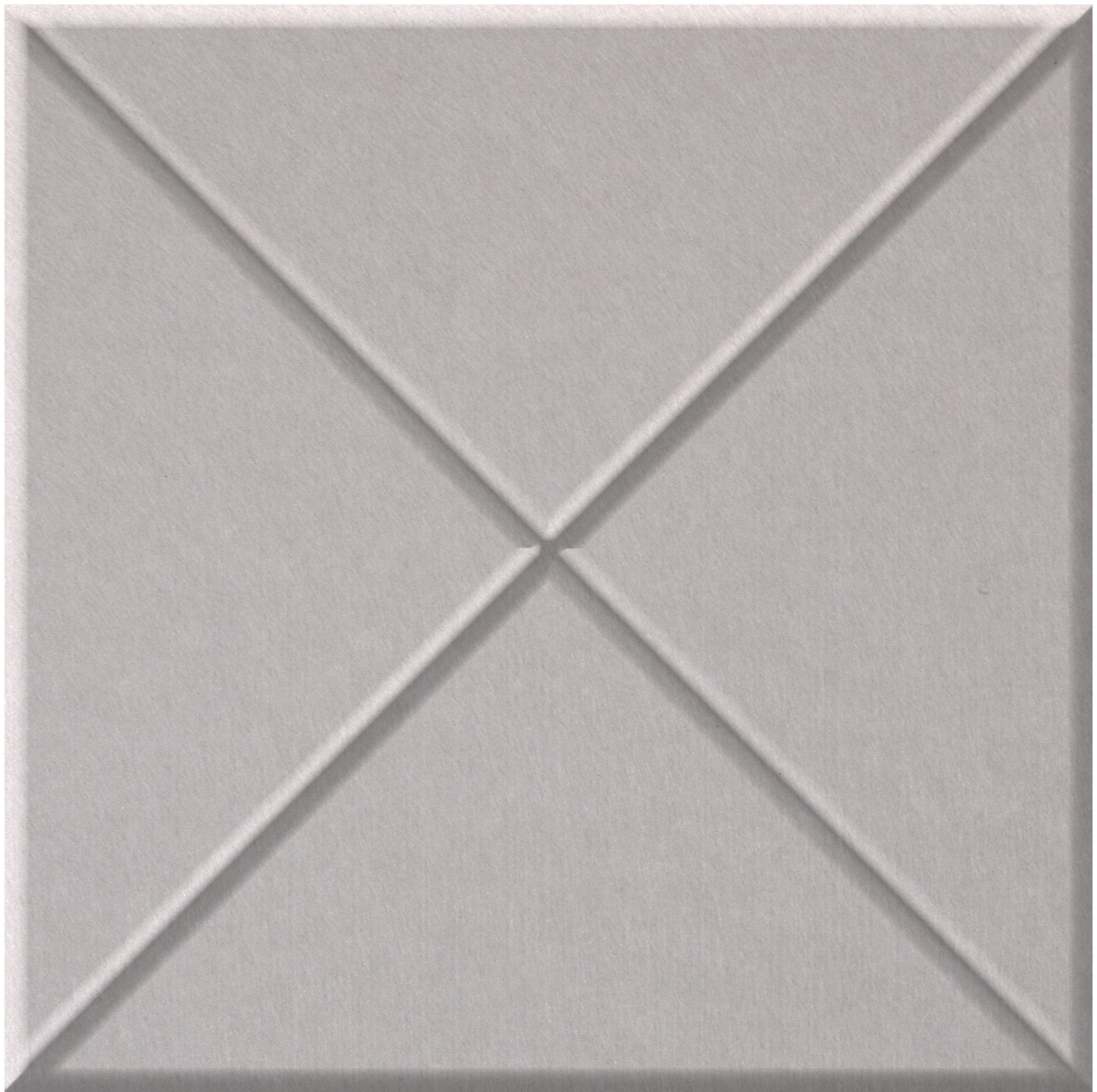 Light gray tile with diagonal cross pattern and raised geometric relief surface.