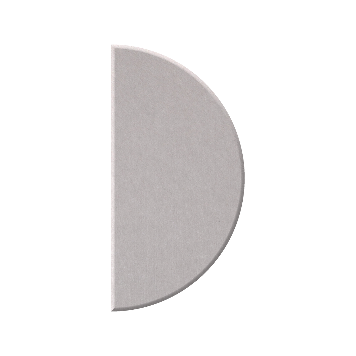 A semi-circular, D-shaped metallic plate with a brushed silver finish, isolated on a solid white background.