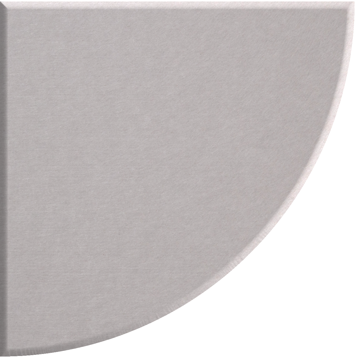 Light gray quarter circle tile with curved edge and flat edges on two sides.