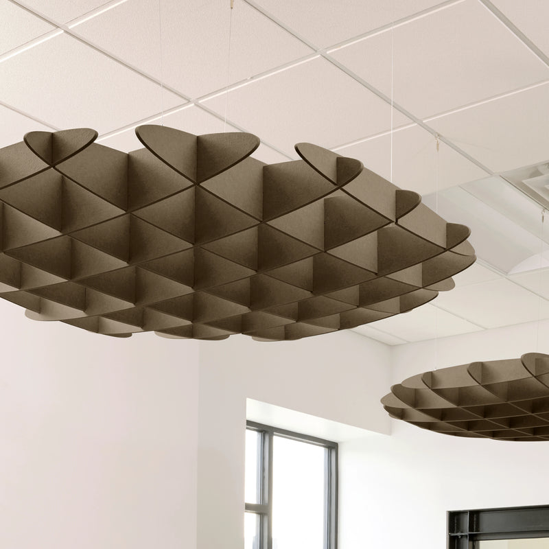 Foil 3D Cloud acoustic ceiling baffles in taupe felt