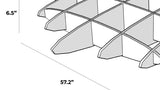 Silver metallic 3D cloud-shaped baffle with geometric grid pattern, measuring 57.2" x 6.5".