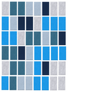 Color palette swatch grid displaying eight rows of fabric or material samples in shades of blue, teal, navy, gray, and white.