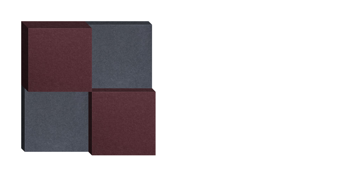 Geometric patchwork design in burgundy and gray blocks arranged in alternating pattern.