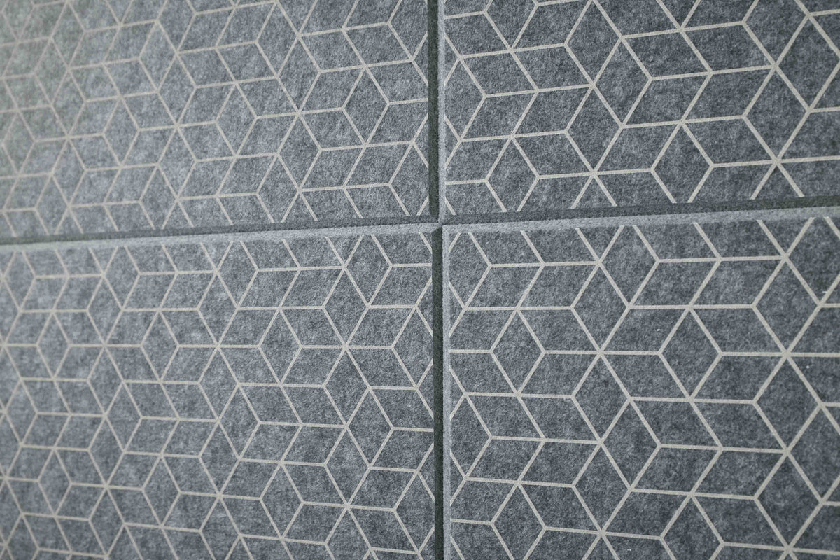 Close-up of gray tiles with geometric pattern