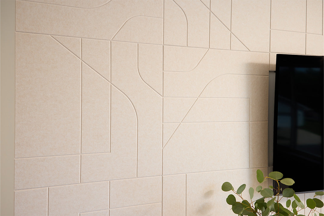 Subway Felt Right tiles installed behind a tv.