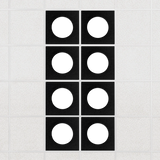 Halo felt drop ceiling tiles in Ebony with white circle centers, set of 8 in a 2 x 4 layout
