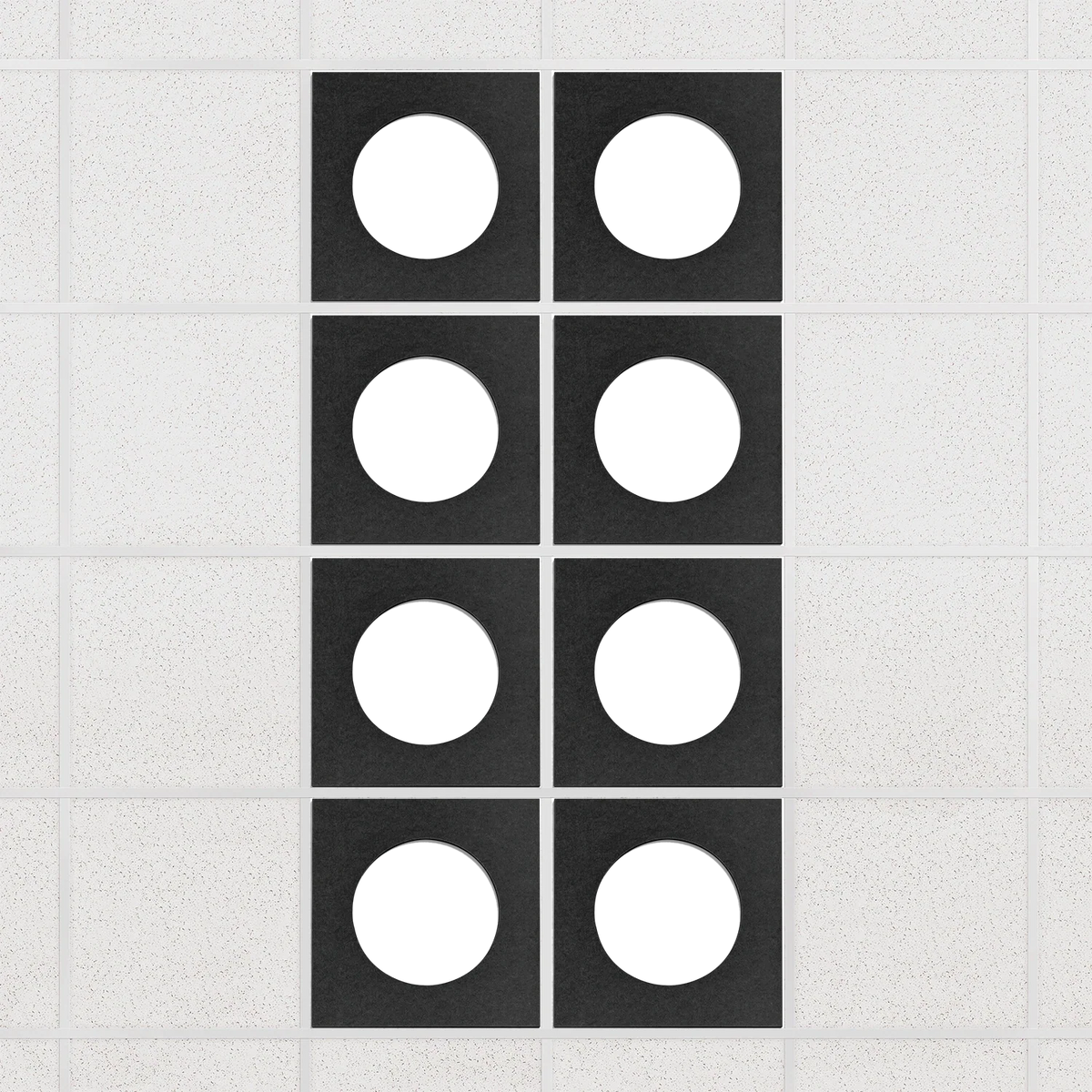 Halo felt drop ceiling tiles in Cast with white circle centers, set of 8 in a 2 x 4 layout