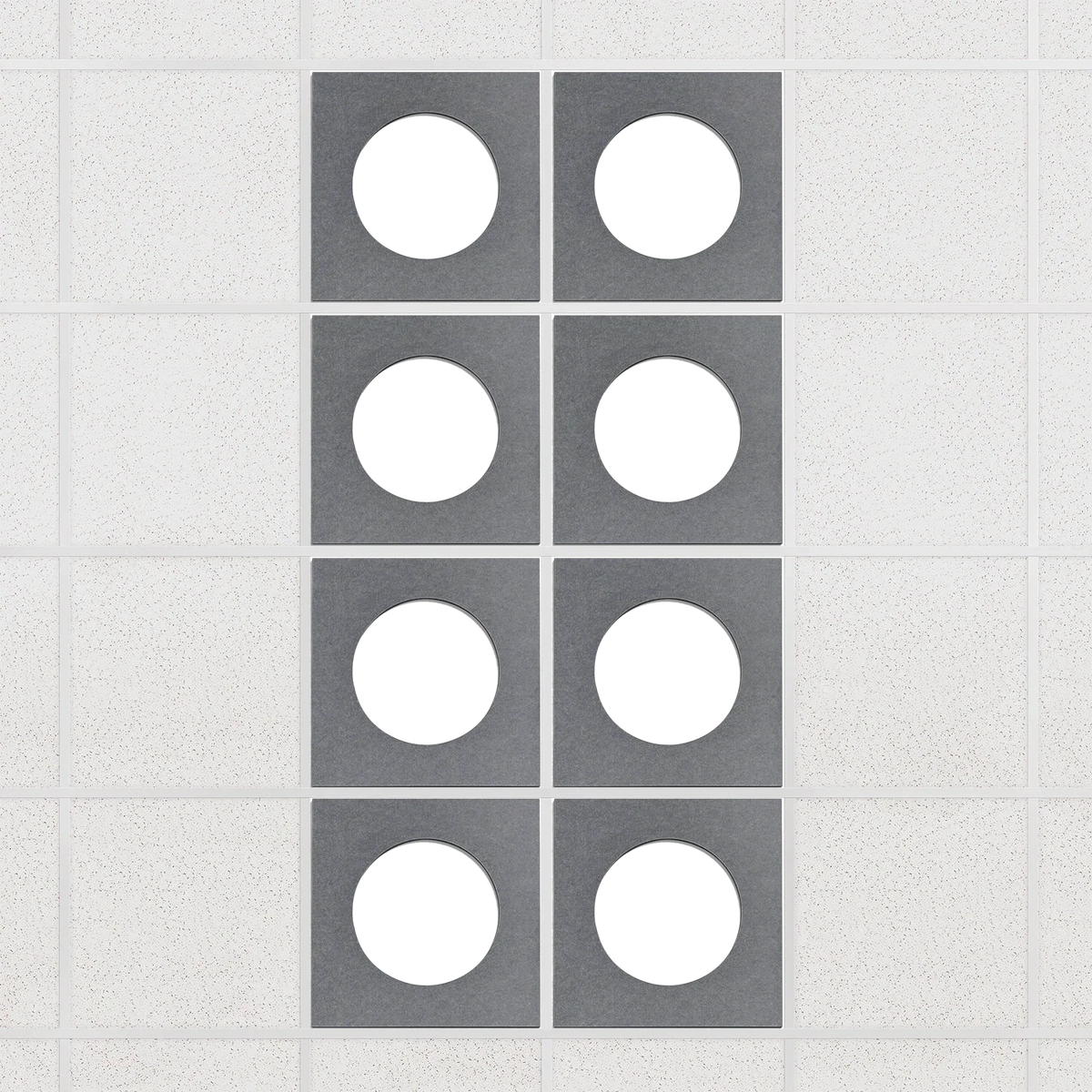 Halo felt drop ceiling tiles in Armor with white circle centers, set of 8 in a 2 x 4 layout