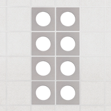 Halo felt drop ceiling tiles in Fog with white circle centers, set of 8 in a 2 x 4 layout