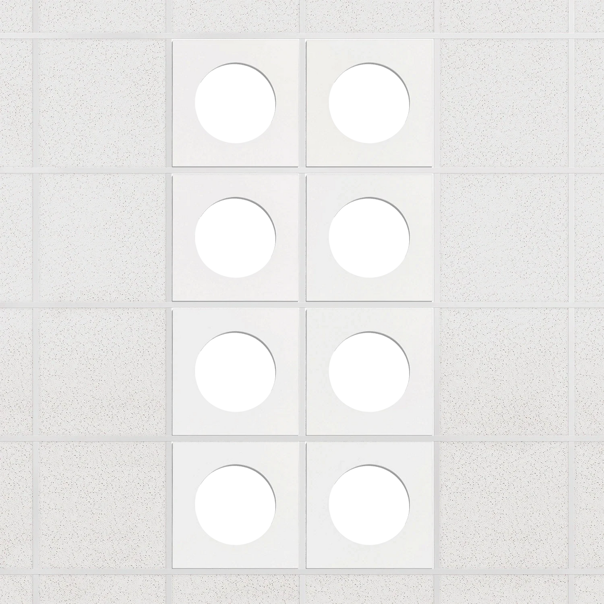 Halo felt drop ceiling tiles in Zinc with white circle centers, set of 8 in a 2 x 4 layout
