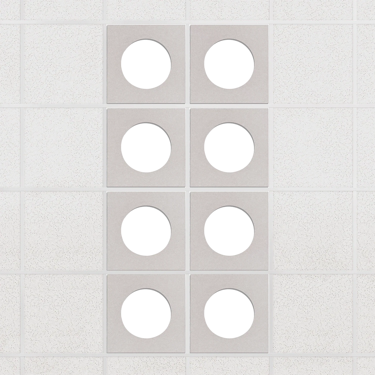 Halo felt drop ceiling tiles in Latte with white circle centers, set of 8 in a 2 x 4 layout