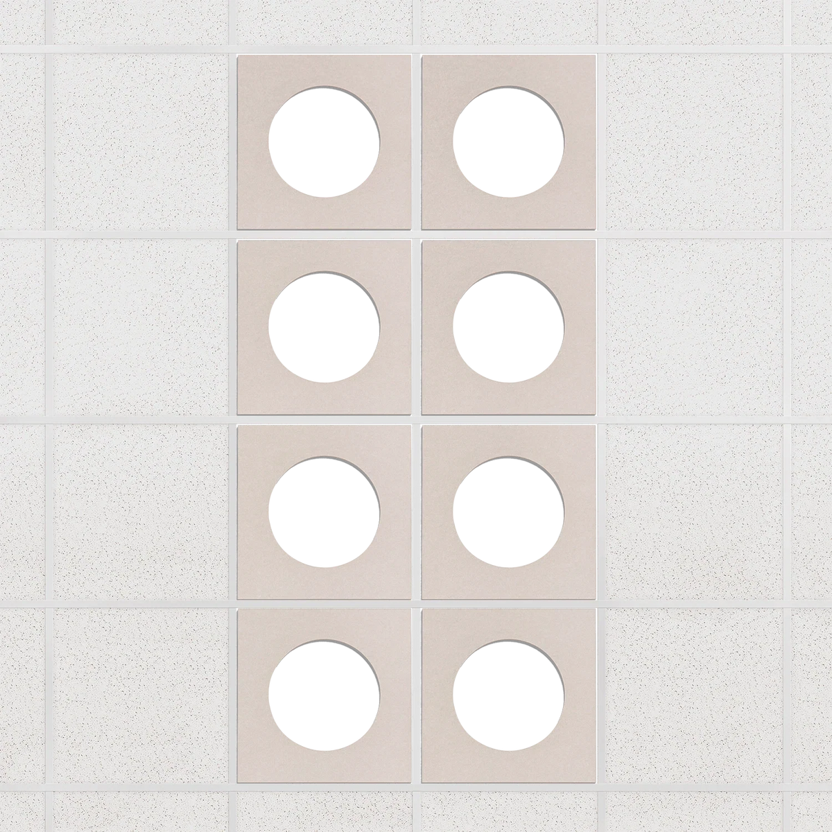 Halo felt drop ceiling tiles in Ivory with white circle centers, set of 8 in a 2 x 4 layout