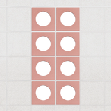Halo felt drop ceiling tiles in Coral with white circle centers, set of 8 in a 2 x 4 layout