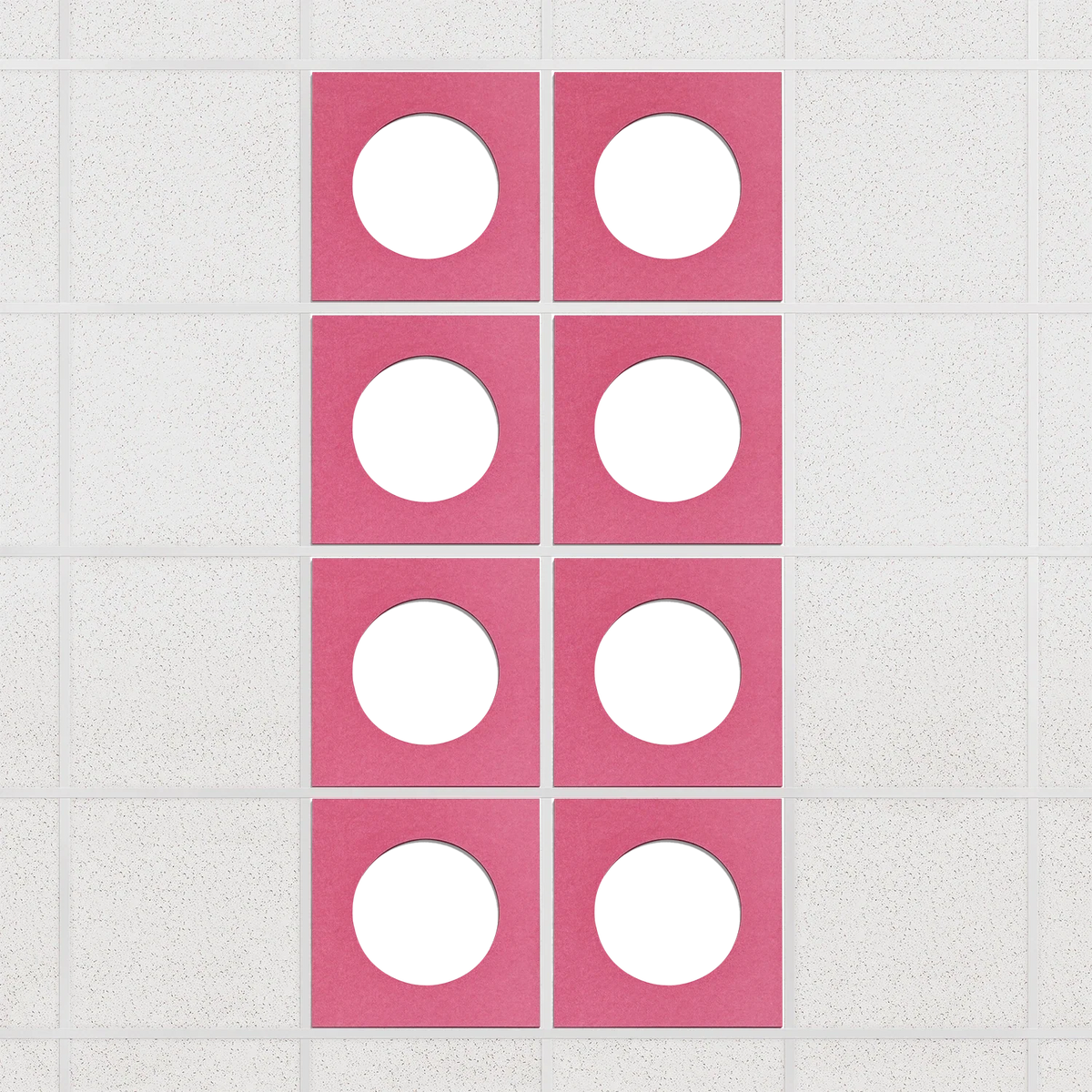 Halo felt drop ceiling tiles in Hot Pink with white circle centers, set of 8 in a 2 x 4 layout