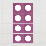 Halo felt drop ceiling tiles in Plum with white circle centers, set of 8 in a 2 x 4 layout