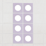 Halo felt drop ceiling tiles in Lilac with white circle centers, set of 8 in a 2 x 4 layout