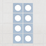 Halo felt drop ceiling tiles in Powder Blue with white circle centers, set of 8 in a 2 x 4 layout