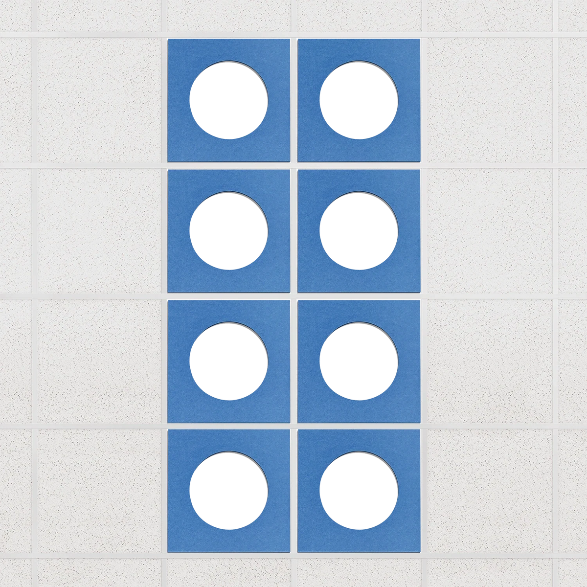 Halo felt drop ceiling tiles in Cayman with white circle centers, set of 8 in a 2 x 4 layout