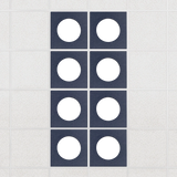 Halo felt drop ceiling tiles in Indigo with white circle centers, set of 8 in a 2 x 4 layout