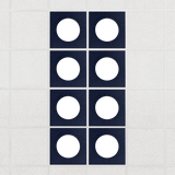 Halo felt drop ceiling tiles in Oxford with white circle centers, set of 8 in a 2 x 4 layout