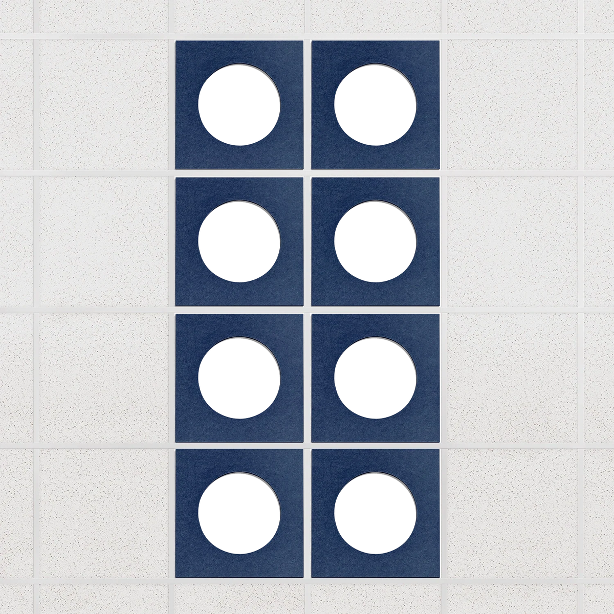 Halo felt drop ceiling tiles in Admiral with white circle centers, set of 8 in a 2 x 4 layout