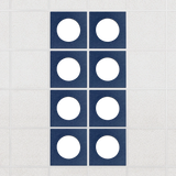 Halo felt drop ceiling tiles in Admiral with white circle centers, set of 8 in a 2 x 4 layout