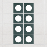 Halo felt drop ceiling tiles in Atlantic with white circle centers, set of 8 in a 2 x 4 layout