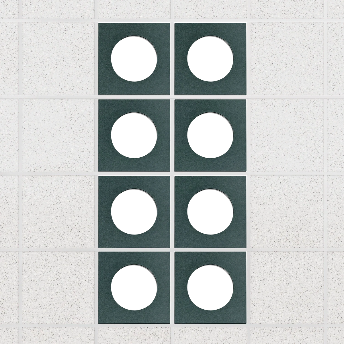Halo felt drop ceiling tiles in Atlantic with white circle centers, set of 8 in a 2 x 4 layout