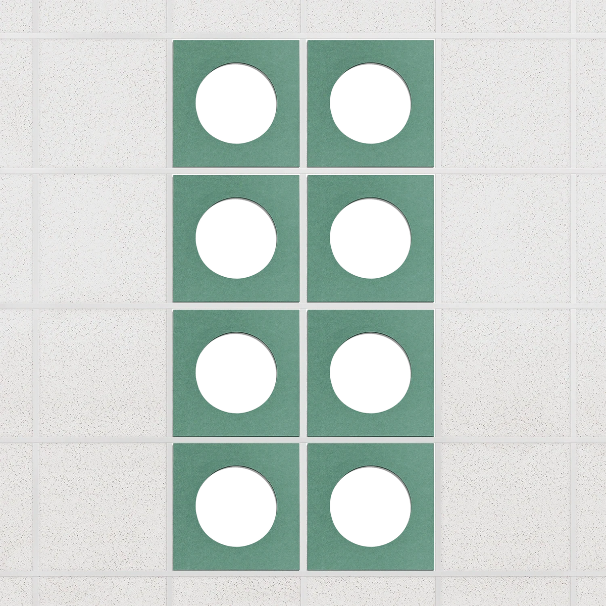 Halo felt drop ceiling tiles in Mint with white circle centers, set of 8 in a 2 x 4 layout