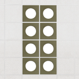 Halo felt drop ceiling tiles in Olive with white circle centers, set of 8 in a 2 x 4 layout