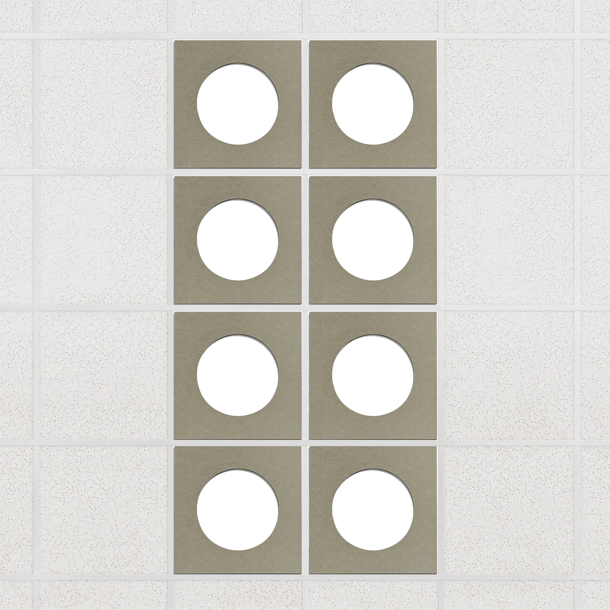 Halo felt drop ceiling tiles in Sage with white circle centers, set of 8 in a 2 x 4 layout