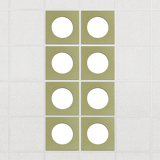 Halo felt drop ceiling tiles in Aloe with white circle centers, set of 8 in a 2 x 4 layout
