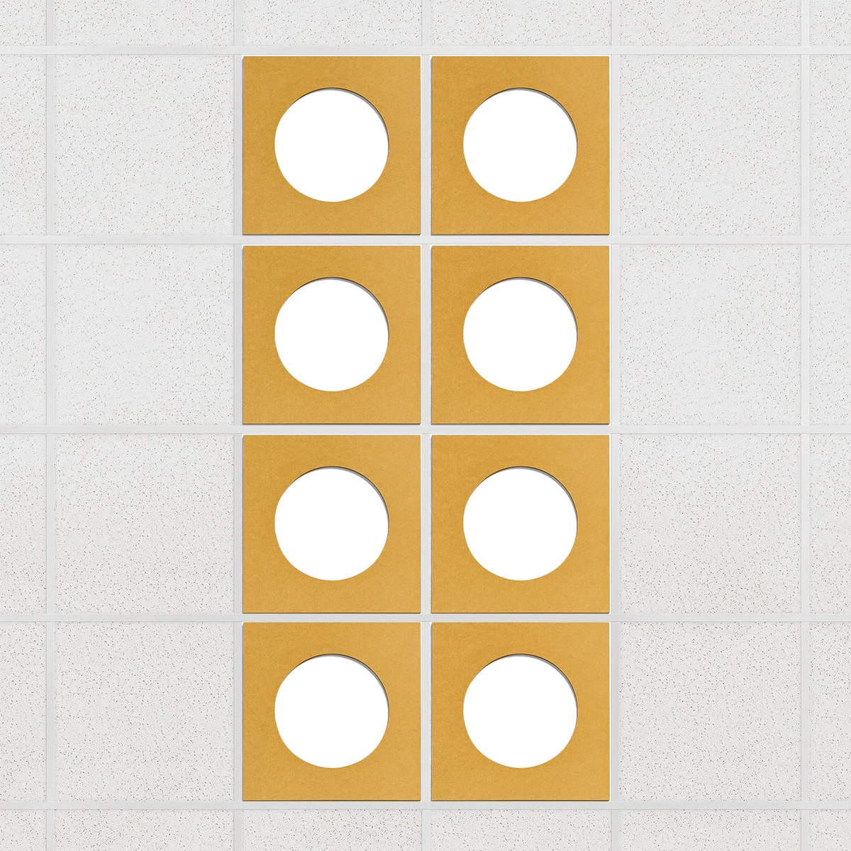 Halo felt drop ceiling tiles in Mustard with white circle centers, set of 8 in a 2 x 4 layout