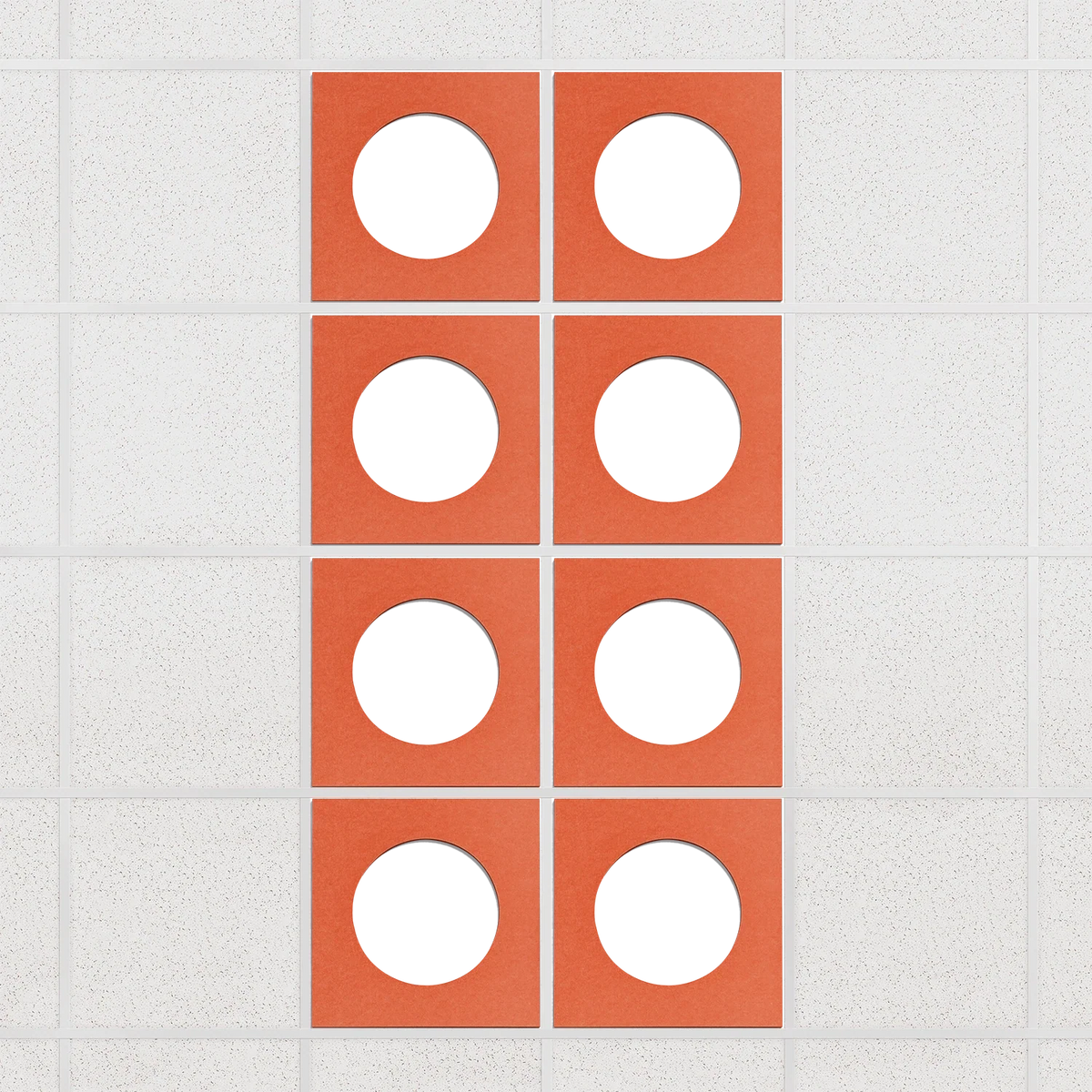 Halo felt drop ceiling tiles in Aries with white circle centers, set of 8 in a 2 x 4 layout