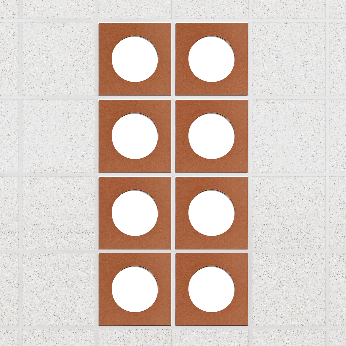 Halo felt drop ceiling tiles in Cinnamon with white circle centers, set of 8 in a 2 x 4 layout