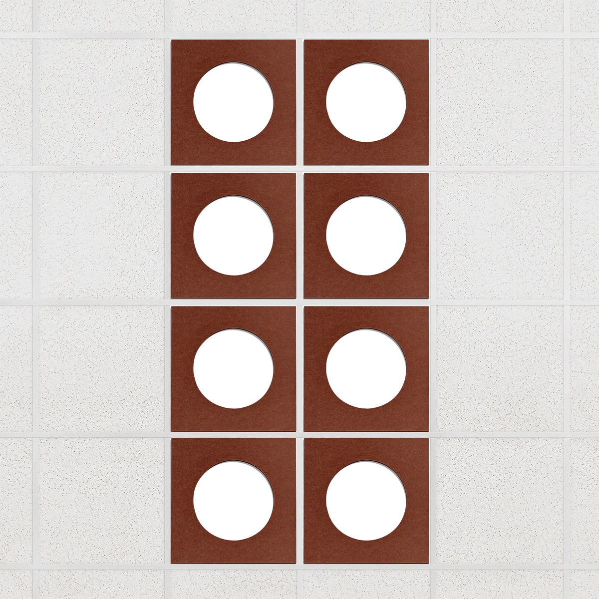 Halo felt drop ceiling tiles in Moab with white circle centers, set of 8 in a 2 x 4 layout