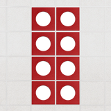 Halo felt drop ceiling tiles in Scarlet with white circle centers, set of 8 in a 2 x 4 layout