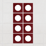 Halo felt drop ceiling tiles in Crimson with white circle centers, set of 8 in a 2 x 4 layout