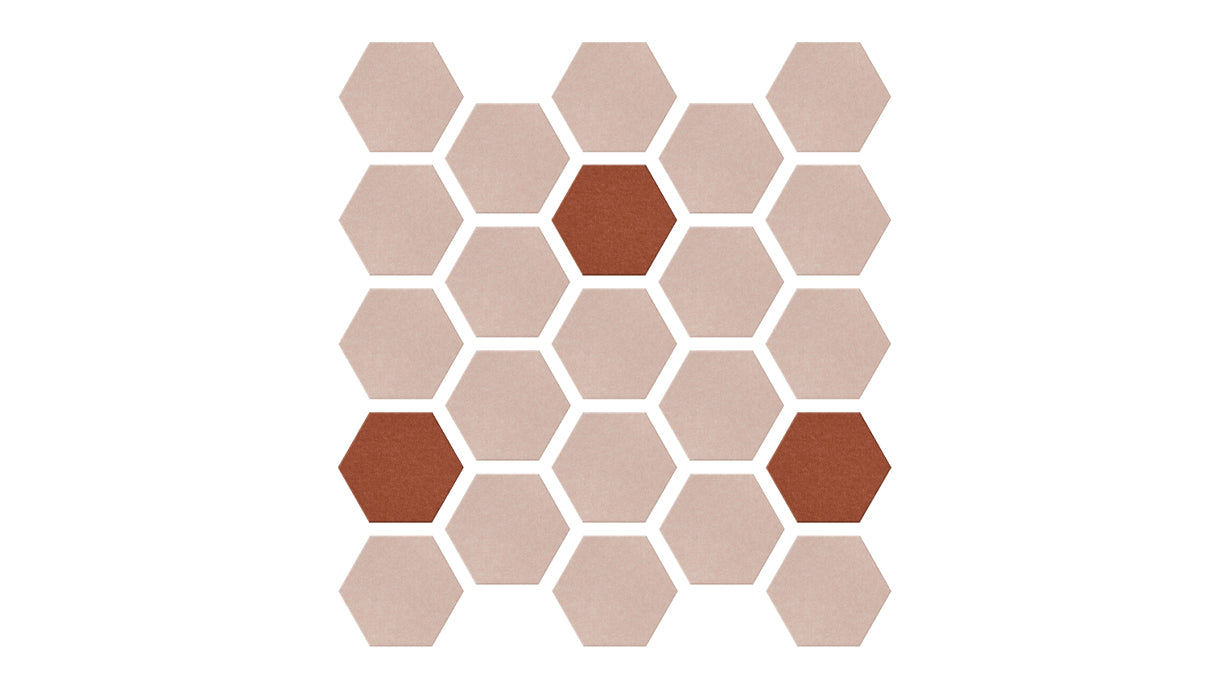 A Felt Right honeycomb patterned clay tile in a beige and brownish red color palette. 