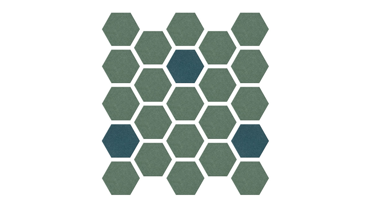 Felt Right design a decorative artwork featuring a geometric honeycomb pattern in various shades of green.