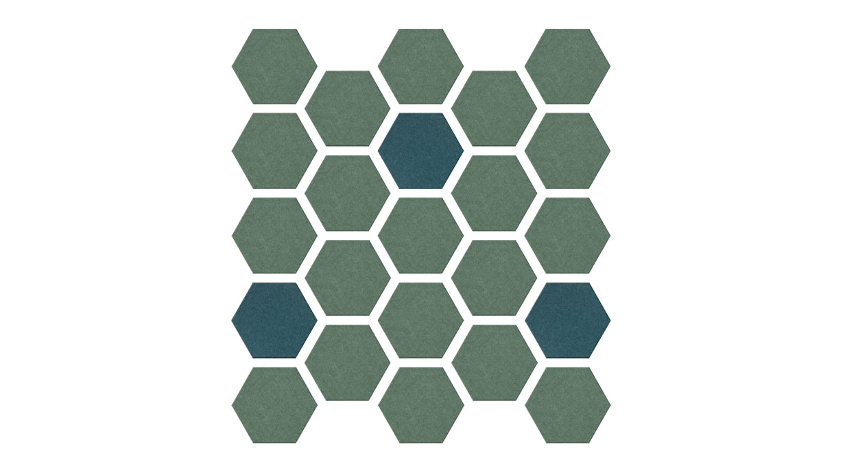 Felt Right design a decorative artwork featuring a geometric honeycomb pattern in various shades of green.