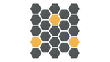 Felt Right Design hexagonal shapes in shades of dark grey and light yellow can be displayed in a hallway or entry way