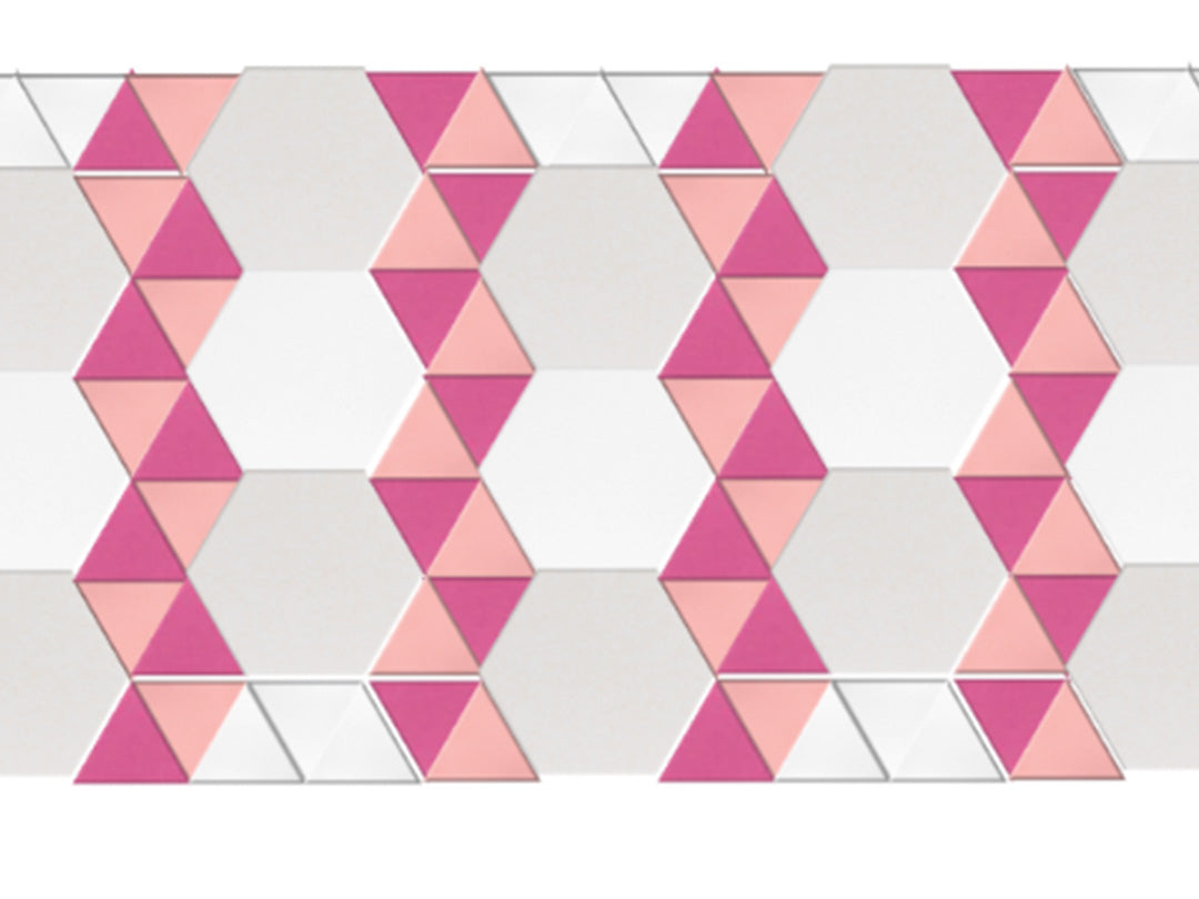 Geometric pattern with pink and purple triangles on a white background