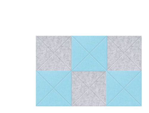 Modular wall panels with gray and light blue squares arranged in checkerboard pattern with diagonal lines.