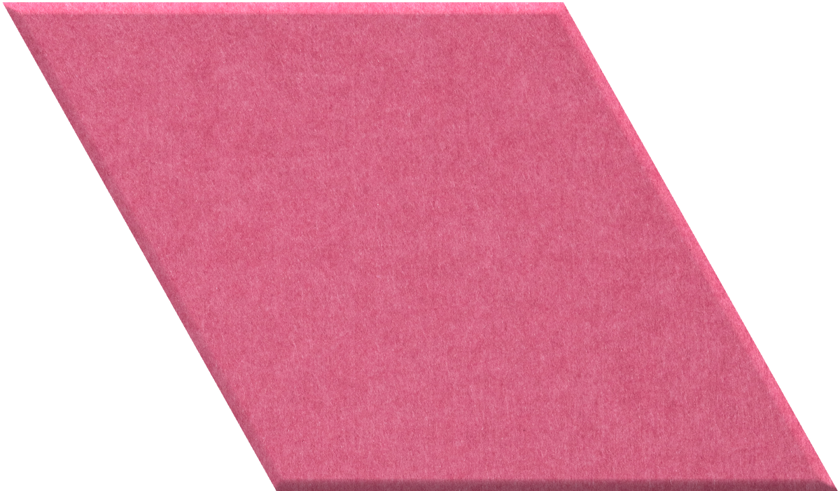 Pink diamond-shaped tile with textured surface displayed at an angle.