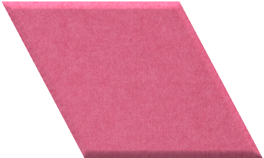 Pink diamond-shaped tile with matte finish and curved edge detail.