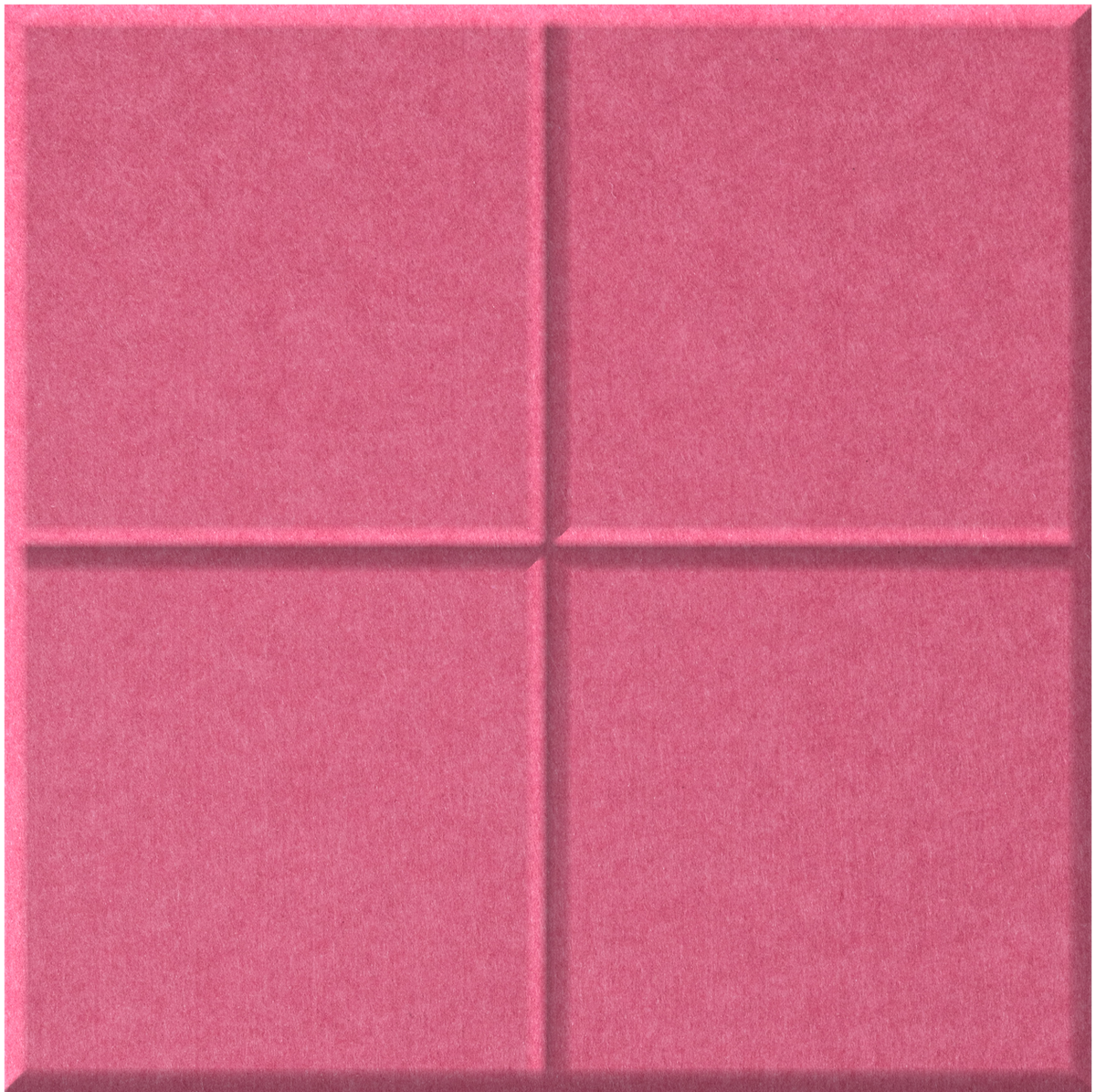 Pink tile divided into four squares with raised grid pattern and textured surface.