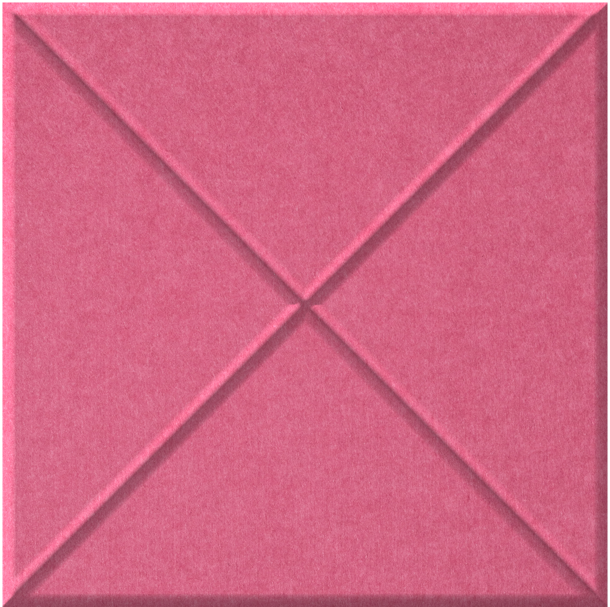 Pink tile with embossed cross pattern and dimensional surface texture.