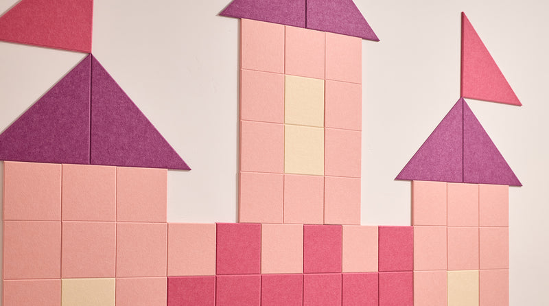 Pink and purple geometric tile castle wall art